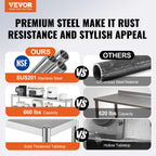 Double Overshelf, Double Tier Stainless Steel Overshelf, 12 x 60 Inch Double Deck Overshelf, Height Adjustable Overshelf Prep Work Table for Kitchen, Restaurant and Workshop
