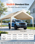 Carport Replacement Canopy, 12 x 20 ft Potable Garage Tent Top Tarp, UV-Resistant & Waterproof Car Shelter Tarp, Heavy Duty Car Port Cover with Ball Buggees, Beige, Frame Not Included