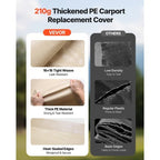 Carport Replacement Canopy, 12 x 20 ft Potable Garage Tent Top Tarp, UV-Resistant & Waterproof Car Shelter Tarp, Heavy Duty Car Port Cover with Ball Buggees, Beige, Frame Not Included