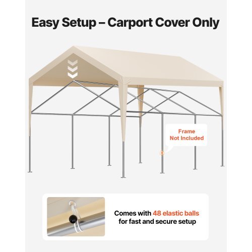 Carport Replacement Canopy, 12 x 20 ft Potable Garage Tent Top Tarp, UV-Resistant & Waterproof Car Shelter Tarp, Heavy Duty Car Port Cover with Ball Buggees, Beige, Frame Not Included
