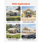 Carport Replacement Canopy, 12 x 20 ft Potable Garage Tent Top Tarp, UV-Resistant & Waterproof Car Shelter Tarp, Heavy Duty Car Port Cover with Ball Buggees, Beige, Frame Not Included