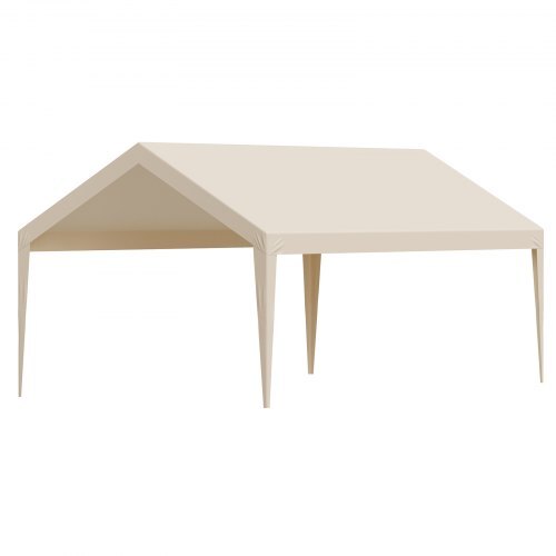 Carport Replacement Canopy, 12 x 20 ft Potable Garage Tent Top Tarp, UV-Resistant & Waterproof Car Shelter Tarp, Heavy Duty Car Port Cover with Ball Buggees, Beige, Frame Not Included