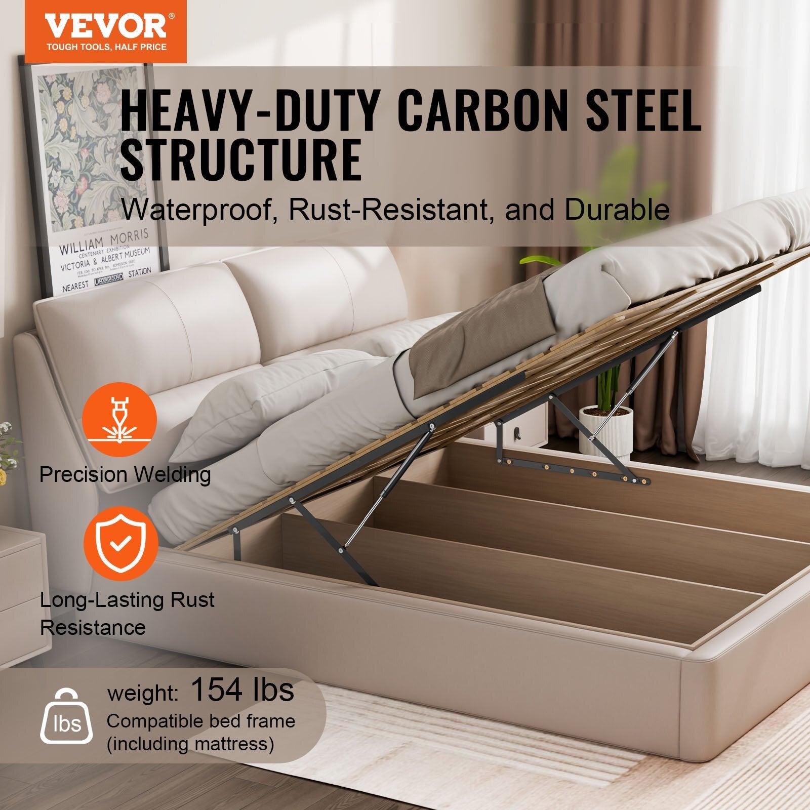 Bed Lift, 59x71 in Compatible Bed Size 154 lbs Load Bearing, DIY Wall Bed Mechanical Hardware Kit Vertical Deluxe, Pneumatic Lever Heavy Duty Bed Support, Folding Wall Bed for Guestroom