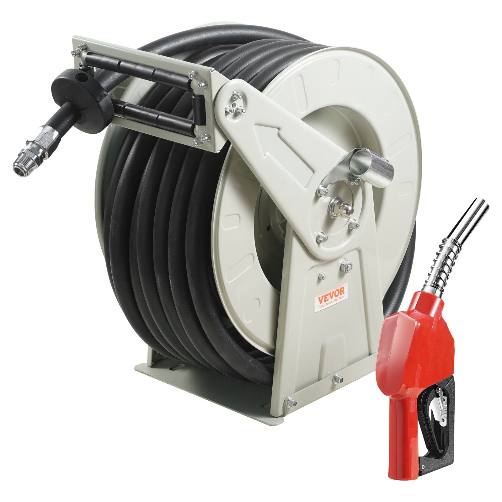 Fuel Hose Reel, 1" x 50', Extra Long Retractable Diesel Hose Reel, Heavy-Duty Carbon Steel Construction with Automatic Fuel Nozzle, NBR Rubber Hose for Aircraft Ship Vehicle Tank Truck, 300 PSI