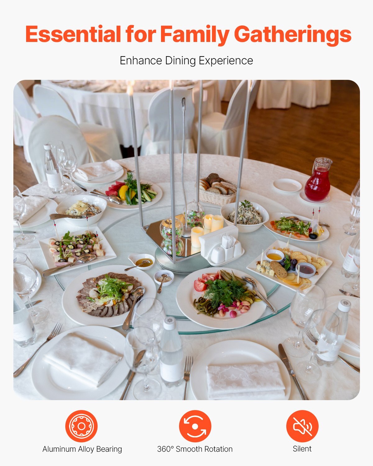 20 in Glass Lazy Susan Turntable, 360? Rotation Round Clear Tabletop Rotating Tray, Tempered Glass Dining Table Centerpiece, Smooth and Silent Spin, for Family Gatherings, Banquets & Weddings