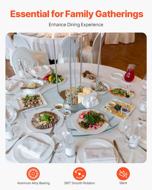 20 in Glass Lazy Susan Turntable, 360? Rotation Round Clear Tabletop Rotating Tray, Tempered Glass Dining Table Centerpiece, Smooth and Silent Spin, for Family Gatherings, Banquets & Weddings