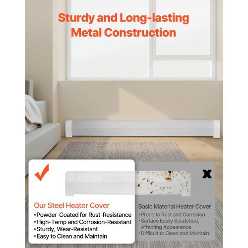 Baseboard Heater Covers, Premium Series 6 ft Standard Electric Heating Unit Front Cover for Home Improvement, Heavy-duty Steel, Easy Installation for Bedroom Replacing Old Cover, White