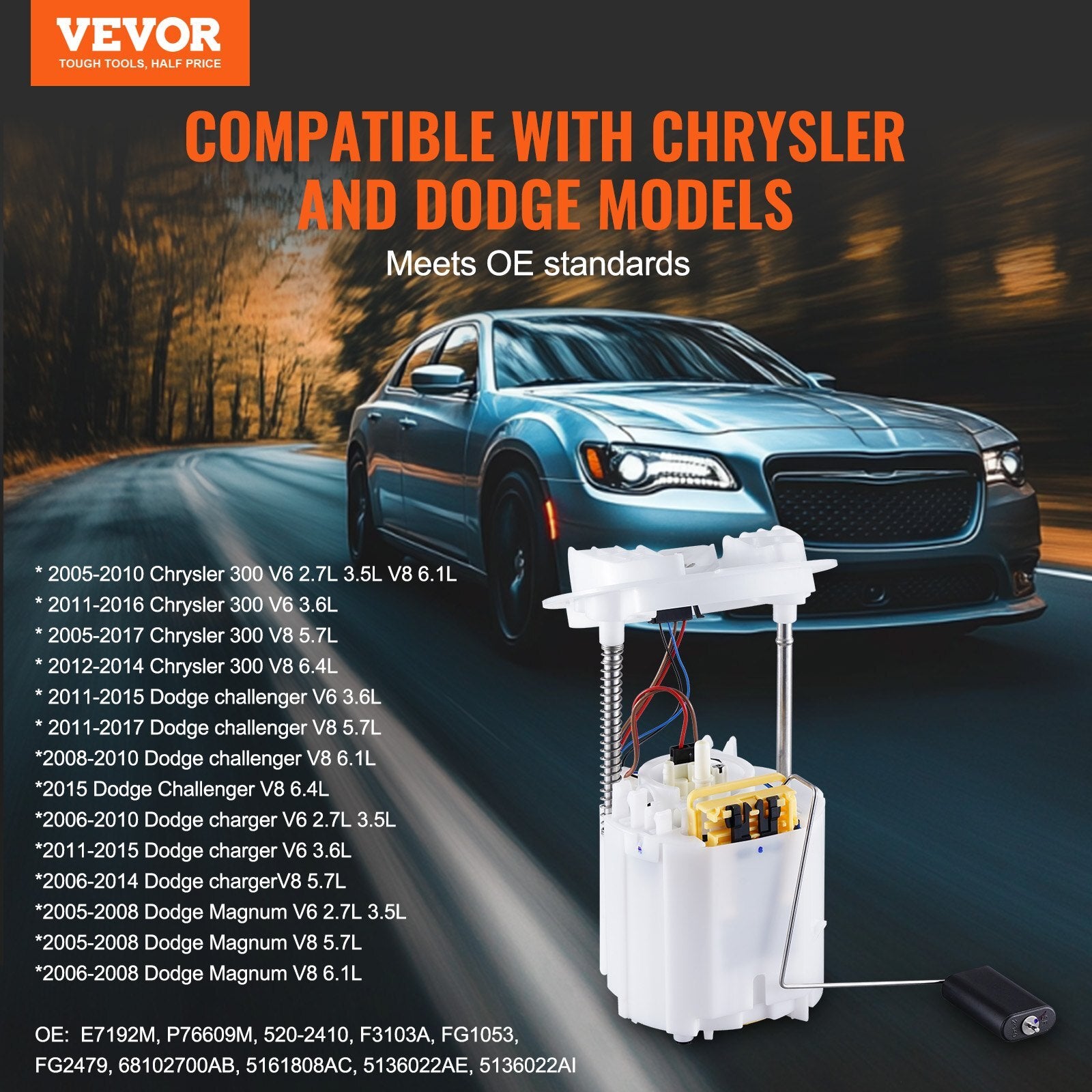 Electric Fuel Pump Module Assembly, Compatible with 2005-2017 Chrysler 300, 2008-2017 Dodge Challenger, 2006-2015 Dodge Charger, 2005-2008 Dodge Magnum, V6 V8 2.7L 3.5L 3.6L 5.7L 6.1L 6.4L