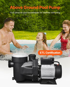 Above Ground Pool Pump, 3 HP, 149 GPM Max Flow Single Speed Swimming Pool Pump, 220V 3450 RPM 42 ft Max Head Lift with PP Shell Strainer Basket, 122F Max Water Temp, for Hot Tubs Spas, No Plug