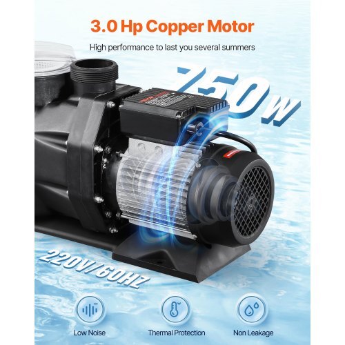 Above Ground Pool Pump, 3 HP, 149 GPM Max Flow Single Speed Swimming Pool Pump, 220V 3450 RPM 42 ft Max Head Lift with PP Shell Strainer Basket, 122F Max Water Temp, for Hot Tubs Spas, No Plug
