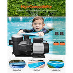 Above Ground Pool Pump, 3 HP, 149 GPM Max Flow Single Speed Swimming Pool Pump, 220V 3450 RPM 42 ft Max Head Lift with PP Shell Strainer Basket, 122F Max Water Temp, for Hot Tubs Spas, No Plug