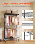 Rolling Clothes Rack, Heavy Duty Clothing Garment Rack, 3 Adjustable Tiers Clothing Racks with Carbon Steel, 450 lbs Load Capacity Closet Wardrobe for Bedroom, Clothing Store, Hallway