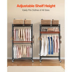 Rolling Clothes Rack, Heavy Duty Clothing Garment Rack, 3 Adjustable Tiers Clothing Racks with Carbon Steel, 450 lbs Load Capacity Closet Wardrobe for Bedroom, Clothing Store, Hallway
