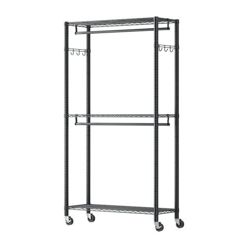 Rolling Clothes Rack, Heavy Duty Clothing Garment Rack, 3 Adjustable Tiers Clothing Racks with Carbon Steel, 450 lbs Load Capacity Closet Wardrobe for Bedroom, Clothing Store, Hallway