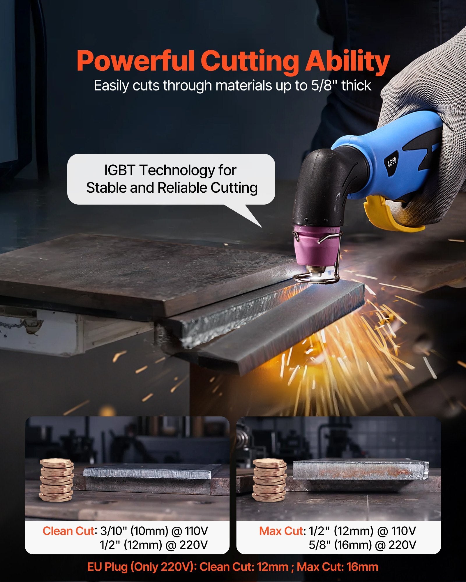 Plasma Cutter, 50A Non-Touch Pilot Arc Plasma Cutting Machine, 110V/220V Dual Voltage Digital Display IGBT Inverter - with 2T/4T Function & Adjustable PA/PT Time for Home Repairs, Workshops