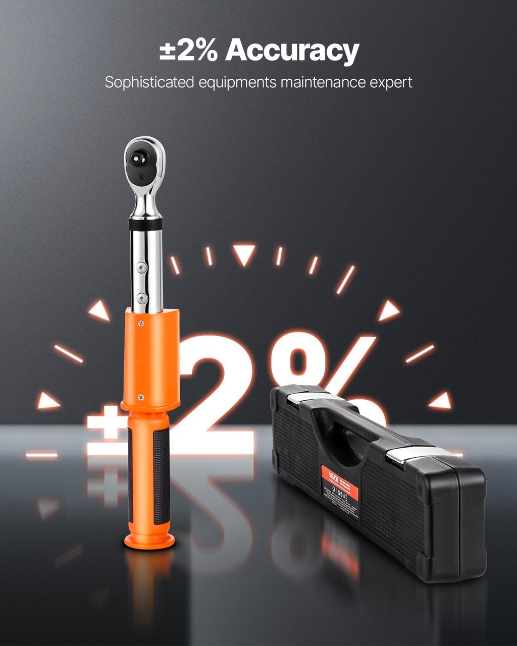 Digital Torque Wrench, 3/8 Inch Drive, 0-99.57 lbf-ft / 0-135 N.m, 72-Tooth, ?2% High Accuracy Electronic Torque Wrench with Preset Value, Buzzer and LED Notification, for Automotive Motorcycle
