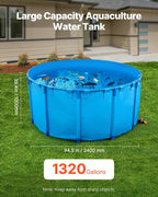 Canvas Fish Pond, 1320 Gal Capacity Above Ground Fish Pond, Foldable PVC Koi Tank, Round Goldfish Tank with Stable Frame and Drain Valve, for Aquaculture, Koi Breeding, and Irrigation (Blue)