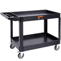 Utility Service Cart, 2 Shelf 550LBS Heavy Duty Plastic Rolling Utility Cart with 360? Swivel Wheels (2 with Brakes), Large Lipped Shelf, Ergonomic Storage Handle for Warehouse/Garage/Cleaning