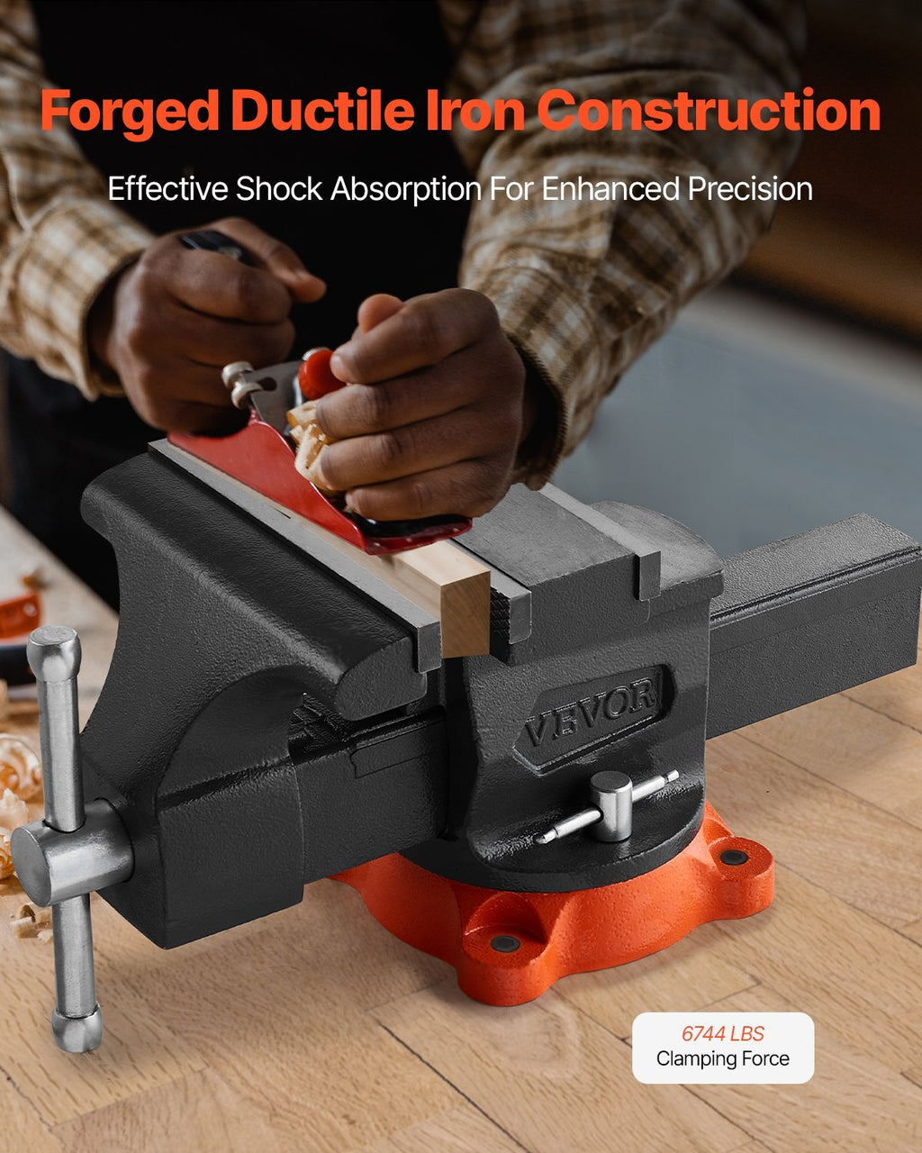 Bench Vise, 8" Jaw Width, 8" Max Jaw Opening Multipurpose Vise with 360? Swivel Locking Base, 3.7" Throat Depth, Heavy Duty Ductile Iron Workbench Vise, Two-Way Jaws for Clamping Round Pipes