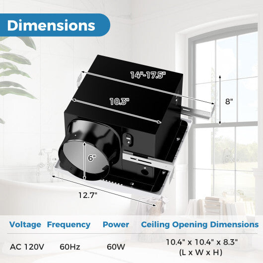 200 CFM Bathroom Exhaust Fan with Metal Housing and 6 Inches Duct for 200 Sq.Ft - Color: White