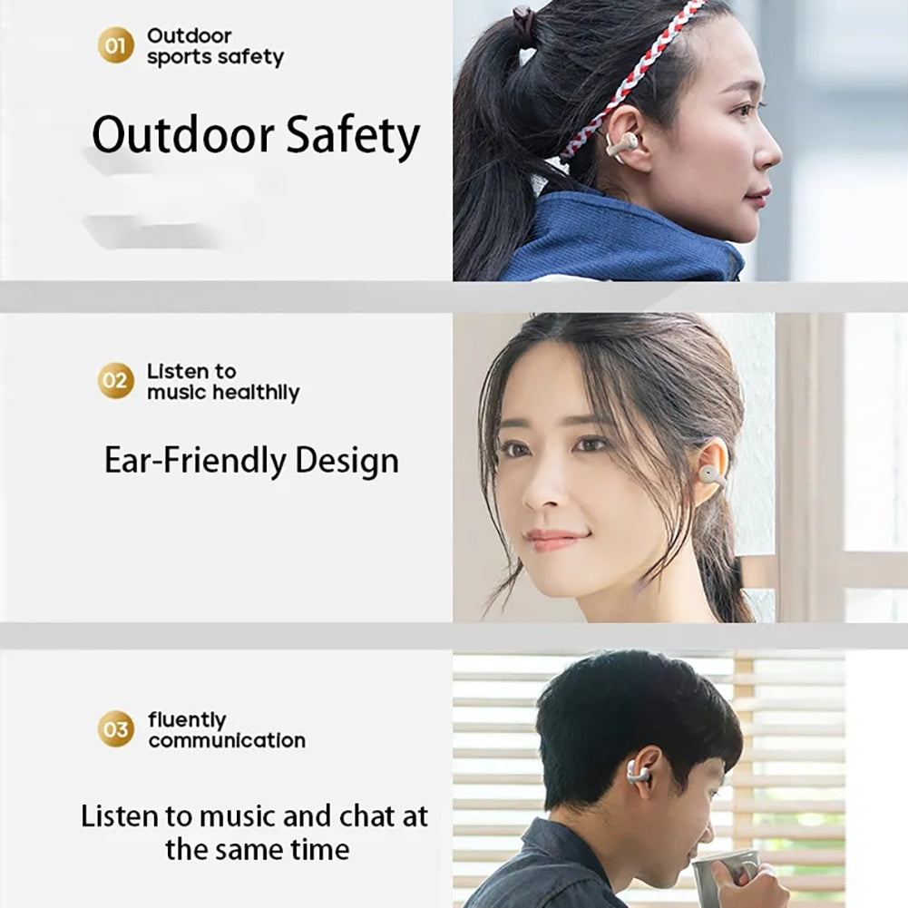 Bone Conduction Bluetooth 5.3 Headphones Ear Clip-On Wireless Sports Earphone Noise Reduction Headset Pink White
