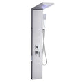 Shower Panel Tower System with Rainfall Waterfall Shower Head, LED, 53 in Brushed Stainless Steel Shower Column, 5-Function Faucet, Wall-Mount Rain Massage System, with Handheld and Tub Spout
