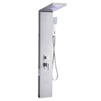 Shower Panel Tower System with Rainfall Waterfall Shower Head, LED, 53 in Brushed Stainless Steel Shower Column, 5-Function Faucet, Wall-Mount Rain Massage System, with Handheld and Tub Spout