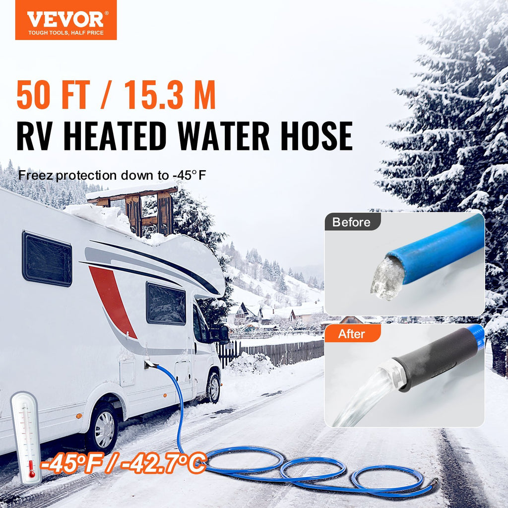 50ft Heated Water Hose for RV, Heated Drinking Water Hose Antifreeze to -45?F, Automatic Self-regulating, 5/8" I.D. with 3/4" GHT Adapter, Lead and BPA Free