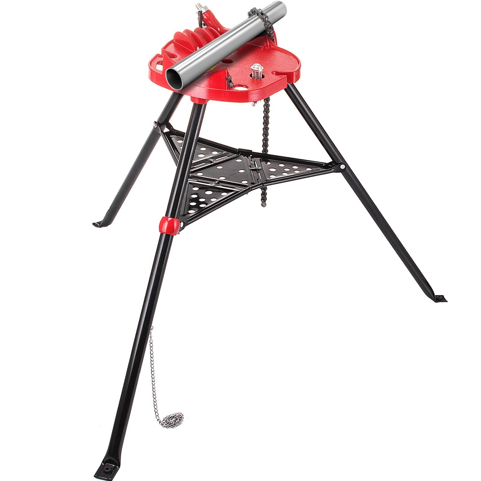 460-6 Tripod Pipe Chain Vise 1/8"-6" Capacity, Pipe Stand Portable Foldable Steel Legs, Pipe Stands with Tool Tray, Tripod Stand Chain Vise Ideal for a Variety of Pipe Materials