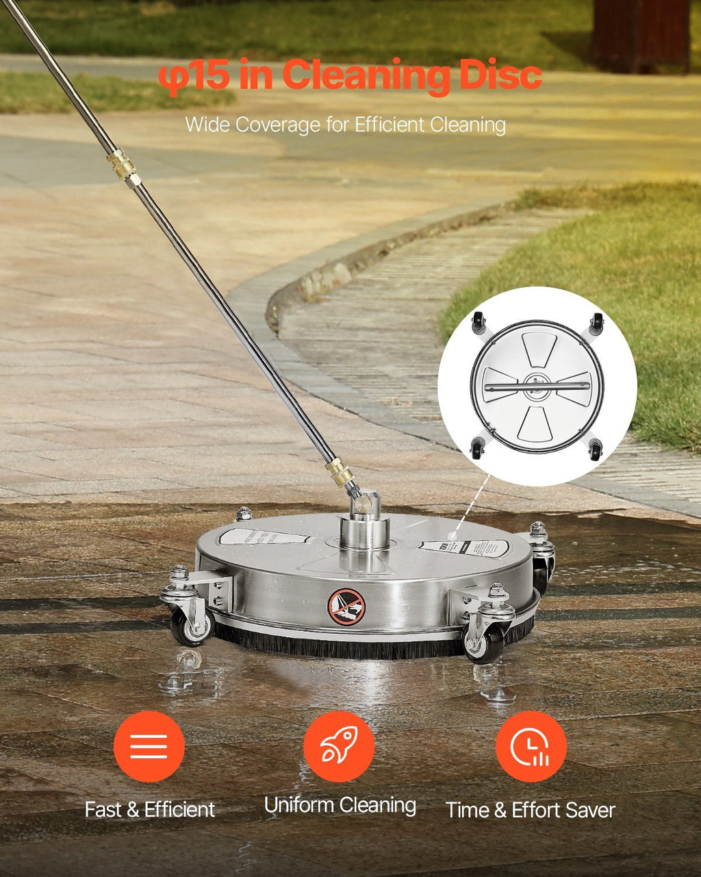 16.5" Pressure Washer Surface Cleaner, Stainless Steel Pressure Washer Attachments with 4 Wheels, 4000 Max PSI, 1/4 Quick Connector, 2 Spray Nozzles, 2 Extended Wands for Concrete, Patio, Deck