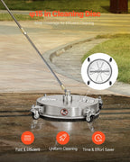 16.5" Pressure Washer Surface Cleaner, Stainless Steel Pressure Washer Attachments with 4 Wheels, 4000 Max PSI, 1/4 Quick Connector, 2 Spray Nozzles, 2 Extended Wands for Concrete, Patio, Deck
