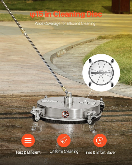 16.5" Pressure Washer Surface Cleaner, Stainless Steel Pressure Washer Attachments with 4 Wheels, 4000 Max PSI, 1/4 Quick Connector, 2 Spray Nozzles, 2 Extended Wands for Concrete, Patio, Deck
