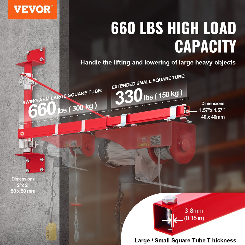 Electric Hoist Support Arm, 660 lbs Max Load Capacity, Electric Hoist Holder Swing Arm with Pole, Steel Hoist Frame, 180? Swivel Scaffold Hoist Lifting Arm, Winch Hoist Arm for Workshop, Garage