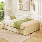 Full Size Wooden Bed Frame with 2 Rolling Storage Drawers-Natural - Color: Natural - Size: Full Size