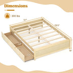 Full Size Wooden Bed Frame with 2 Rolling Storage Drawers-Natural - Color: Natural - Size: Full Size