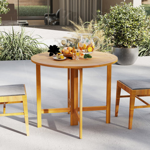36 Inches Outdoor Folding Round Dining Table with Slatted Tabletop