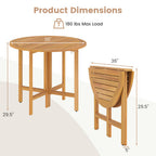 36 Inches Outdoor Folding Round Dining Table with Slatted Tabletop