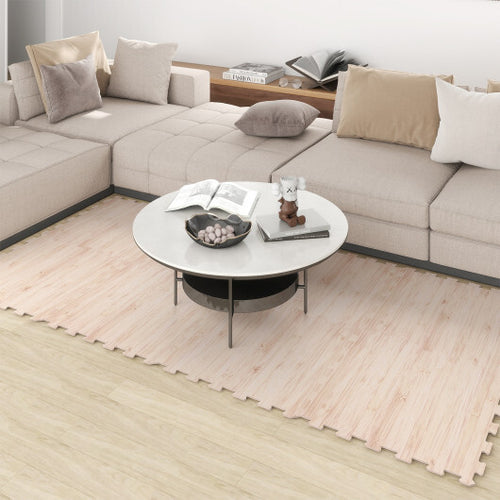 8 Pieces EVA Foam Floor Tiles with Wood Texture - Color: Natural