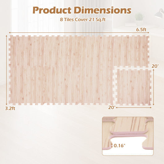 8 Pieces EVA Foam Floor Tiles with Wood Texture - Color: Natural