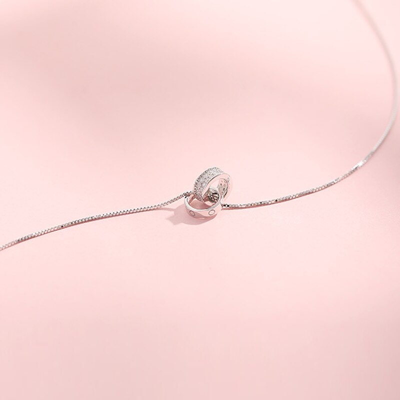Simple   Crystal Necklace Pendant Double Round Circle Clavicle Chokers Necklaces For Women Wedding Jewelry