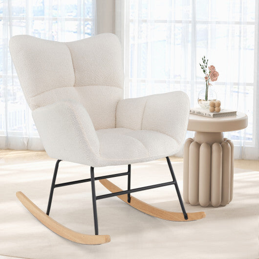 Nursery Rocking Chair with Comfy Backrest and Armrest-Beige - Color: Beige