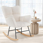 Nursery Rocking Chair with Comfy Backrest and Armrest-Beige - Color: Beige