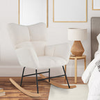 Nursery Rocking Chair with Comfy Backrest and Armrest-Beige - Color: Beige