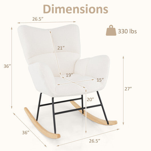 Nursery Rocking Chair with Comfy Backrest and Armrest-Beige - Color: Beige