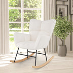 Nursery Rocking Chair with Comfy Backrest and Armrest-Beige - Color: Beige
