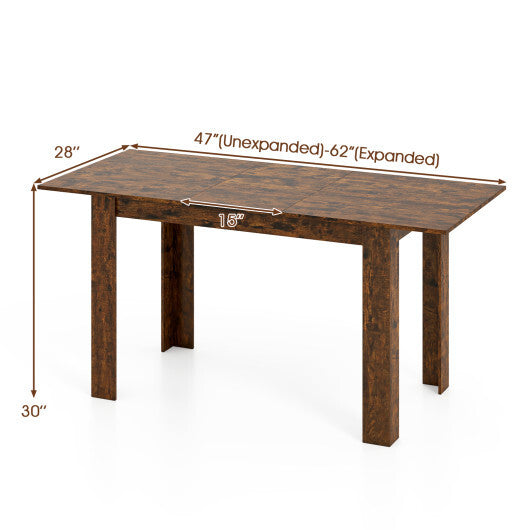 Extendable Dining Table for 4-8 People 47"-62" Large Rectangular Kitchen Table-Rustic Brown - Color: Rustic Brown