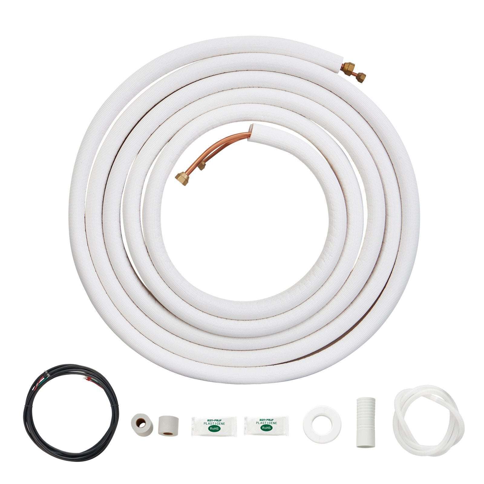 25FT Mini Split Line Set, 1/4" & 3/8" O.D Copper Pipes Tubing and Triple-Layer Insulation, for Air Conditioning or Heating Pump Equipment & HVAC with Rich Accessories (27ft Connection Cable)