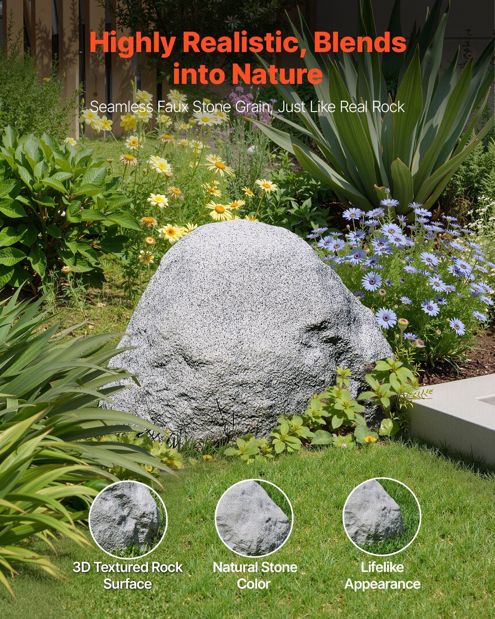 Faux Rock Cover, Outdoor Fake Rock Well Pump Cover, Realistic Natural Texture, Lightweight & Weather-Resistant Polyresin Artificial Boulder for Landscaping Garden Yard Dcor, Grey, Small Size