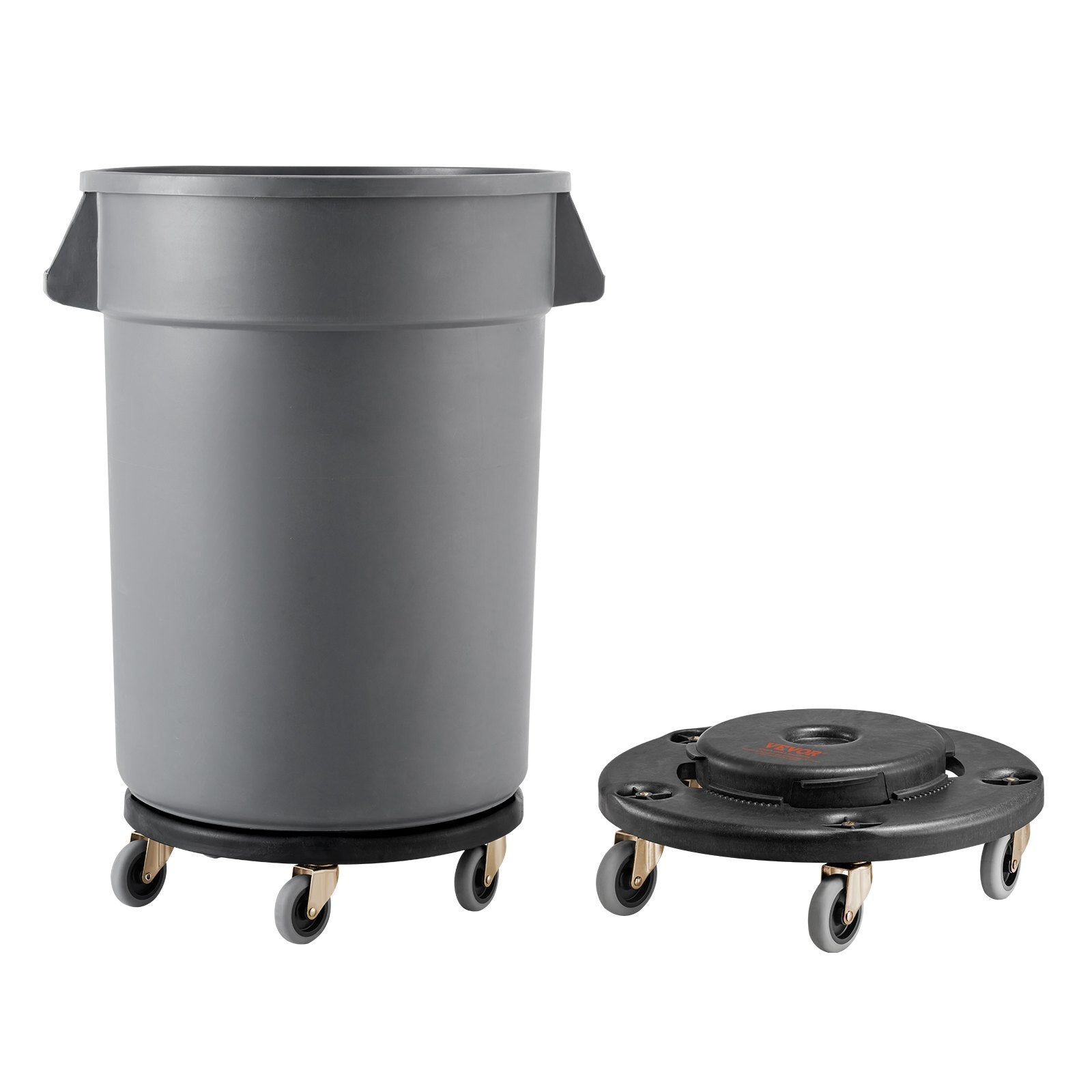 Trash Can Dolly, Fit 20, 32, 44, 55 Gallon Containers, 2 Packs Round Trash Can Roller Base with 4 Lockable Wheels, 500lbs Heavy Duty Barrel Dolly, Multi-Functional Rolling Dolly Cart