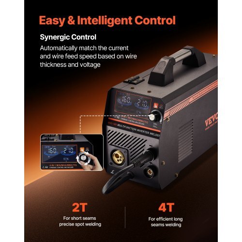 MIG Welder, 160A Synergic Mig Welding Machine, 4-in-1 Gas MIG/Flux Core MIG/Stick/Lift TIG Multi-Process Welder Machine, 110V/220V Dual Voltage Mig Welder with IGBT Inverter & LCD Screen Display